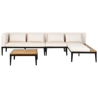 Beliani Conjunto De Jard&iacute;n 4 Plazas De Madera De Acacia Certificada Sof&aacute; Esquinero Con Mesa De Centro Cojines Beige Claro Izquierdo Bracciano