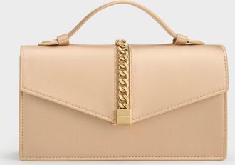Charles & Keith Taisia Satin Chain-Strap Envelope Bag