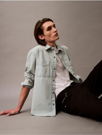 Calvin Klein Jeans Calvin Klein Mens Relaxed Denim Button-Down Shirt - Blue - 2XL