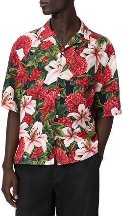 AllSaints Hokkaido Floral Camp Shirt in Red at Nordstrom, Size Small