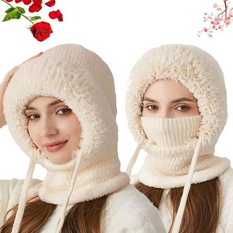 Generic 3 in 1 Beanie Hat with Scarf and Mask, 3 in 1 Beanie Hat for Women, One Size, Winter Snow Caps Plush Earmuff Hats (Beige)
