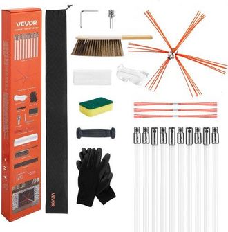 OEM Kit De Cepillo Limpieza De Chimenea, 10 M Varilla Flexible De Nylon, 3 Recambios De Cerdas, Guantes, Gafas, Bolsa, Deshollinador Flexible A 90&deg; Para C