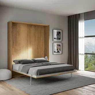 Itamoby Cama Matrimonio Abatible 160 X 190 Cm Armario Pared Madera Kentaro Oak