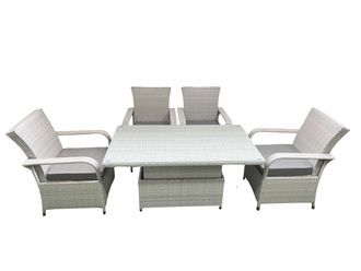 Fimous Outdoor Rattan Garden Furniture Set Patio 4 Chairs Plus Height adjustable dining table Sets Light Grey Mixed