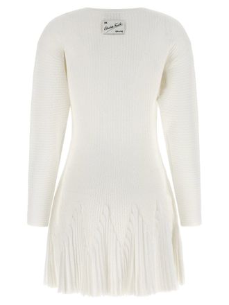 Elisabetta Franchi Ribbed Knit Pleated Dress - White