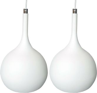 Loops Hanging Ceiling Pendant Light 2x Matt White & Copper Kitchen Lamp Built in LED