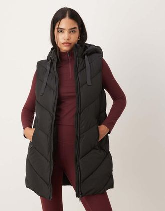 Jacqueline de Yong Gilet nero con cappuccio imbottito con motivo a spina di pesce