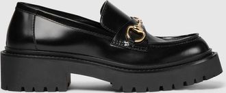 Gucci Womens Loafer With Horsebit And Lug Sole, Black, Leather