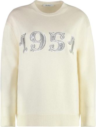 Max Mara Rondgebreide trui - Dames - Ronde hals truien - Wit - XS - Wol - Truien & Vesten