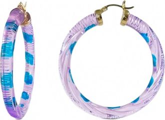 Gold & Honey Womens Stripe Painted Instyle Lucite Hoop Earrings In Purple & Blue