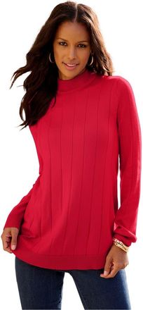 Roaman's Plus Size Drop Needle Mockneck Lightweight Sweater Knit in Vivid Red at Nordstrom, Size Medium