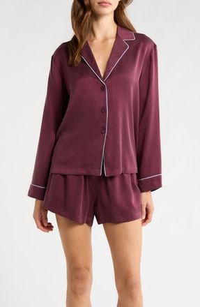 Lunya Piped Washable Silk Button-Up Short Pajamas in Vintage Merlot/frosted Lagoon at Nordstrom, Size Medium
