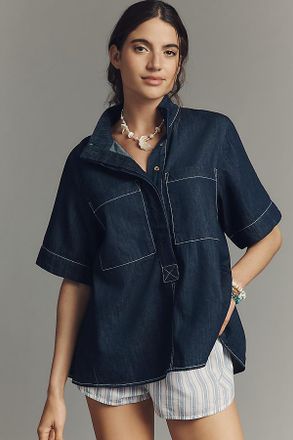 Maeve The Jeannie Short-Sleeve Henley Blouse by Maeve