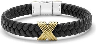 Lagos Mens Anthem Leather X Bracelet in Silver/Gold at Nordstrom, Size 7.5