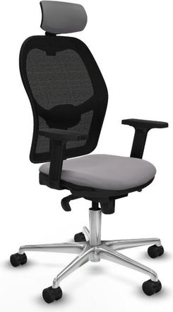 Piqueras y Crespo Piqueras Y Crespo - Jorquera Sincro Malla Negra Similpiel Gris Brazos 2d Base Aluminio Cabecero 2d Ruedas 65mm Nailon