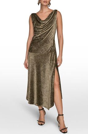 DKNY Cowl Neck Sleeveless Velvet Midi Cocktail Dress in Antique Gr at Nordstrom, Size 12