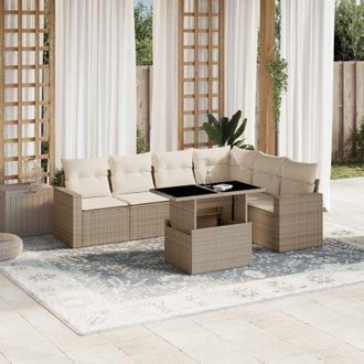 vidaXL Vidaxl - Set Sof&aacute;s De Jard&iacute;n 7 Piezas Y Cojines Rat&aacute;n Sint&eacute;tico Beige