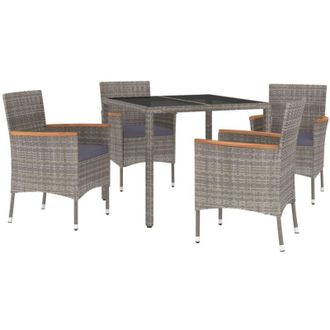vidaXL Set Comedor De Jard&iacute;n 5 Piezas Con Cojines Rat&aacute;n Sint&eacute;tico Gris Vidaxl