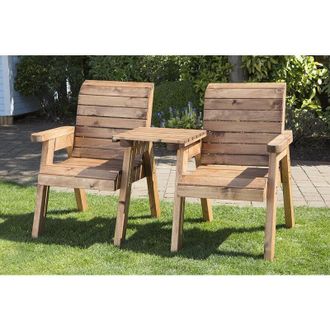Charles Taylor Trading Charles Taylor - Twin Companion (Straight) Set Boxed (Flatpacked), Wooden Garden Love Seat - W160 x D74 x H98