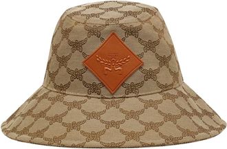 MCM Accessories, male, Beige, ONE SIZE, Denim Jacquard Bucket Hat with Laurel Leaves