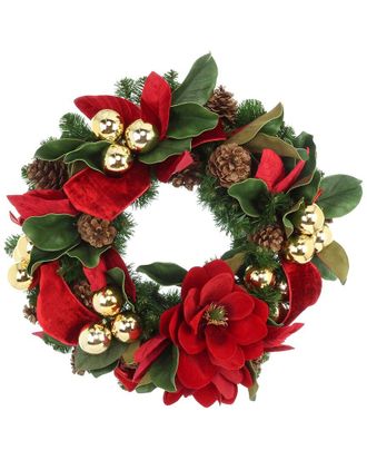 Creative Displays Inc. Handmade 28In Holiday Wreath With Magnolias, Ornaments & Ribbon