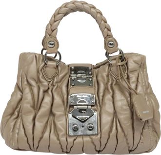 Miu Miu Coffer Convertible Satchel Matelasse Leather Beige Leather Handbag (Pre-Owned)