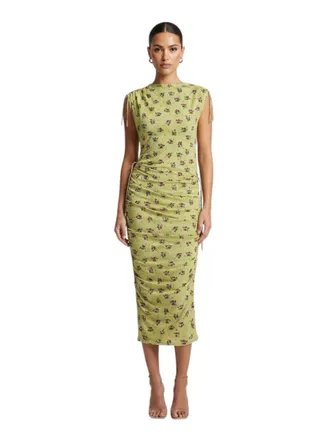 Coperni Green Floral Round Neck Midi Dress