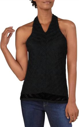 Red Haute Lace Layered Halter Top In Black