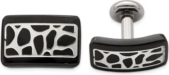 Diamond2Deal Black Ti & Sterling Silver Polished Cobblestone Cufflinks