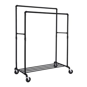 Calicosy Perchero de ropa con doble barra y estante sobre ruedas - Negro