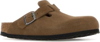 Birkenstock Unisex Brown Suede Boston Slippers Sfb Dark Tea, Leather Flat Shoes