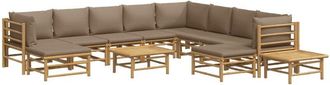 vidaXL Set De Muebles De Jard&iacute;n 12 Piezas Bamb&uacute; Y Cojines Gris Taup&eacute; Vidaxl