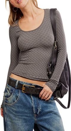 Free People Love Letter Long Sleeve Top in Iron at Nordstrom, Size X-Small