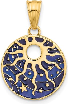 Diamond2Deal 14k Yellow Gold Polished Enameled Sun and Stars Pendant
