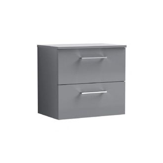 Nuie Nuie - Arno Wall Hung 2-Drawer Vanity Unit with Worktop 600mm Wide - Satin Grey