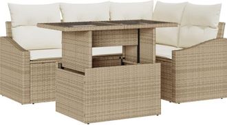 vidaXL Conjunto De Sof&aacute; De Jard&iacute;n 5 Pcs Beige Y Crema Rat&aacute;n Sint&eacute;tico Vidaxl