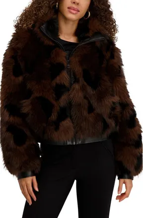 Karl Lagerfeld Shag Faux Fur Bomber in Brown Multi at Nordstrom, Size X-Small