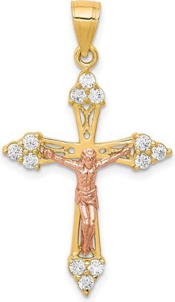 Diamond2Deal 10k Two-tone Cubic Zirconia Crucifix Pendant
