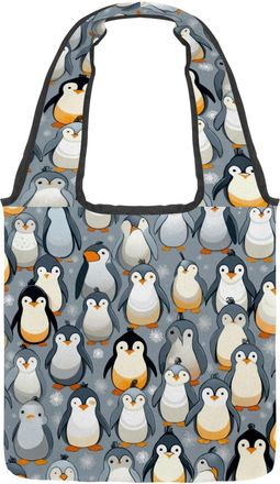 Generic Cute Mini Penguins Group Reversible Canvas Shoulder Tote - Double-Sided Print, 12oz Cotton, 27cm Drop, Fold-Flat Bag for Travel, Shopping, Street Outi