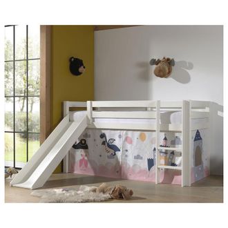 M&S Collection M&s - Cama De Media Altura 90x200 Con Tobog&aacute;n, Somier Y Funda Fairy Vipack Pino Blanco