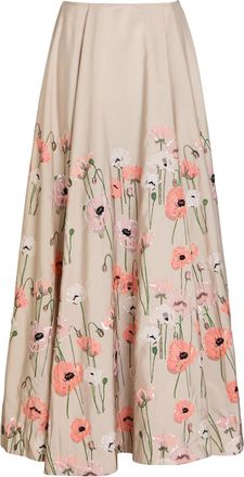 Bernadette Bernadette Kennedy Floral-embellished Satin-poplin Maxi Skirt - Beige - 36 (UK8 / S)