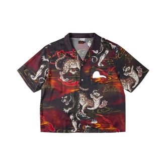 Evisu Short Sleeve Shirts, male, Multicolor, Size: 2XL Leopard All-over Print Shirt