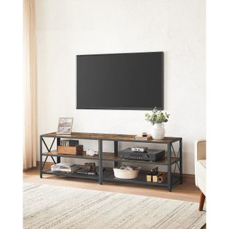 Vasagle Extra Wide TV Stand Cabinet Storage Shelves Steel Frame Entertainment in Brown