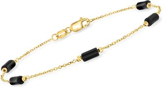 Ross-Simons Italian Onyx Bead Station Bracelet in 18kt Yellow Gold
