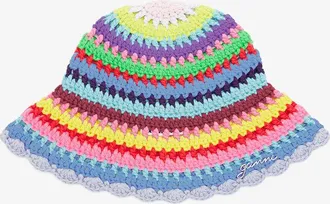 Ganni Mixed Bucket Hat in Striped Crochet - Size XS/S Organic Cotton