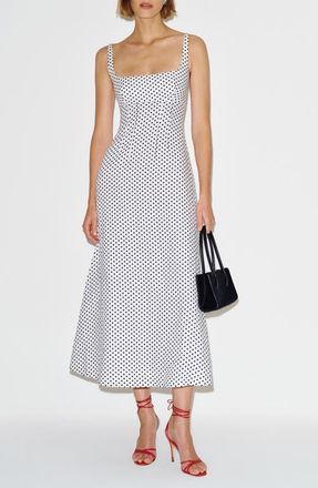 Reformation Sabine Polka Dot Linen Dress in Eclipse Dot at Nordstrom, Size 12