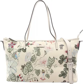 Gucci Ivory Multi-Color Leather Nylon Canvas Handbag Tote Bag (Pre-Owned)