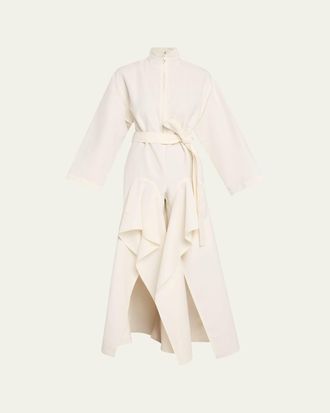 Alaia Ruffle Slit Straight-Leg Zip Jumpsuit