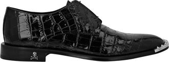 Philipp Plein Croco Lace Up Schoenen Skull&Bones - Heren - Nette schoenen - Zwart - 40 EU - Leer - Schoenen