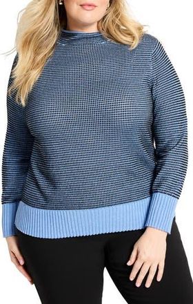 Nic+Zoe Mock Neck Pixel Knit Sweater in Blue Multi at Nordstrom Rack, Size 2 X